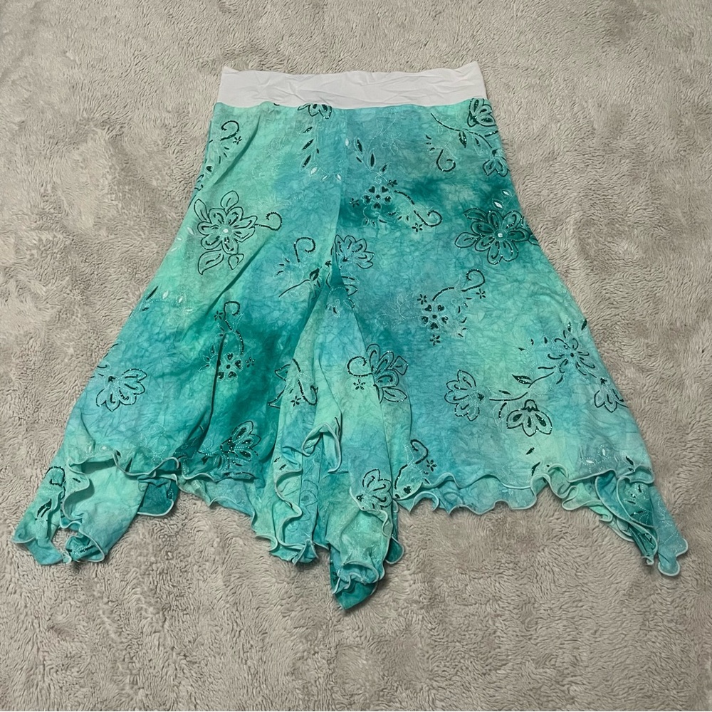 Teal Floral Handkerchief Hem Skirt